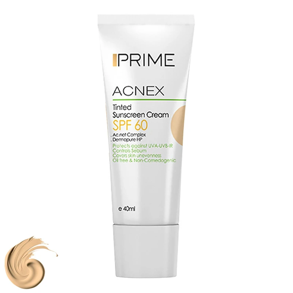 کرم ضدآفتاب رنگی پرایم مدل Acnex SPF60 مناسب پوستهای چرب 40 میل