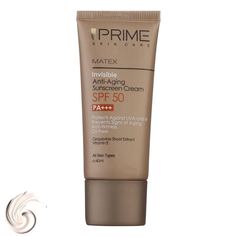 کرم ضدآفتاب بدون رنگ پرایم مدل Anti Aging SPF50 حجم 40 میل